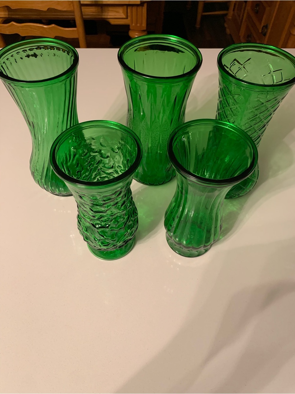 🪴 hoosier vintage Green Textured Glass Vase Set - 5-Piece Decorative Collection